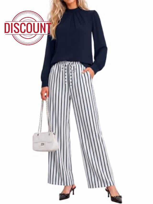 Casly Lamiit 2 Piece Sets for Women Mock Neck Casual Outfits                                                          Long Sleeve Shirts