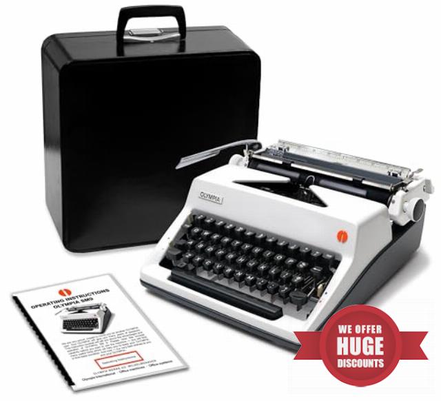 White 1971 Olympia SM9 De Luxe Restored Typewriter with Case                                                          New Platen