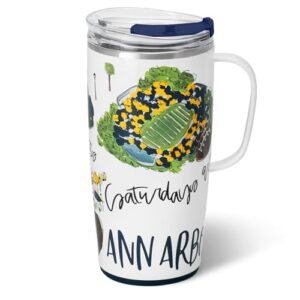 Saturdays in Ann Arbor | Triple Insulated Stainless Steel - Handle & Lid Included - Keeps Coffee Hot or Cold - Cup Holder Friendly