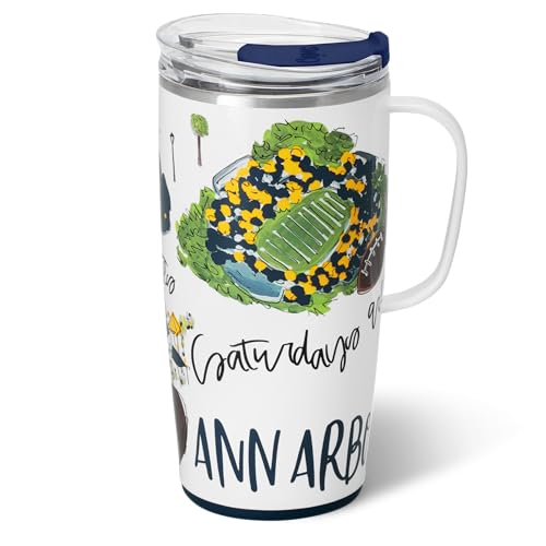 Saturdays in Ann Arbor | Triple Insulated Stainless Steel - Handle & Lid Included - Keeps Coffee Hot or Cold - Cup Holder Friendly
