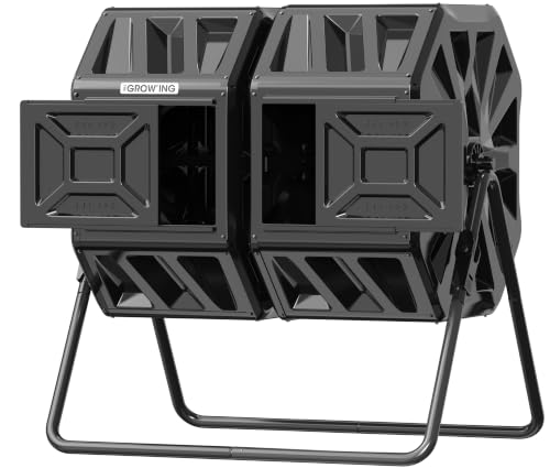 Black Dual 26.5gal heat-absorbing chambers for bulk waste. Reinforced frame adds stability. Easy outdoor bolt frame assembly.