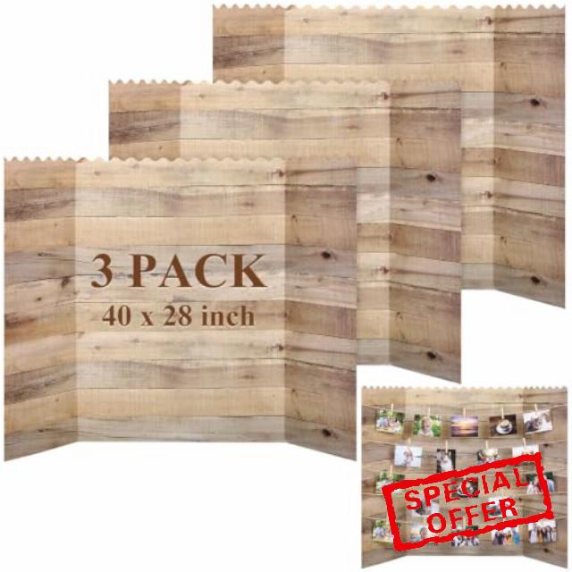 3 Pack Wood Grain Photo Display Board 40 x 28 Inch | Picture Display Board