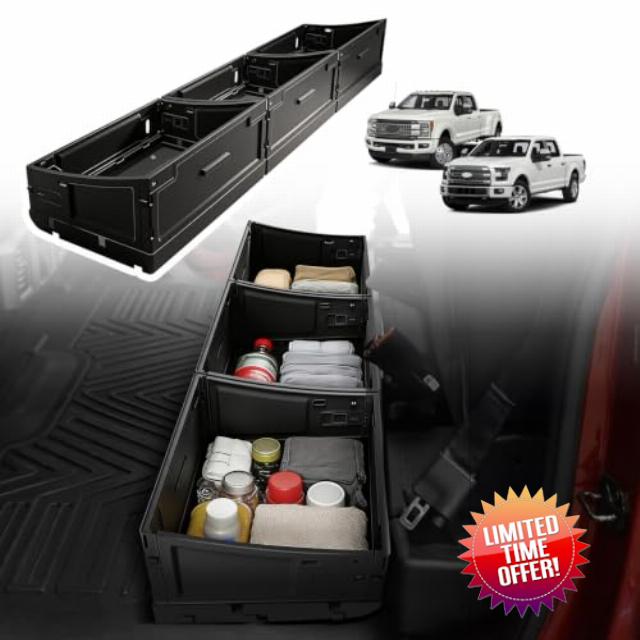 VaultsOnWheels Foldable Under Seat Storage Box for Ford F150 2015-2025 2026 SuperCrew/Crew Cab &F250 F350 F450 2017-2026 SuperDuty Accessories