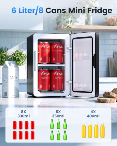 6L/8Can Portable Small Refrigerator for Bedroom Desktop Fridge with AC/DC