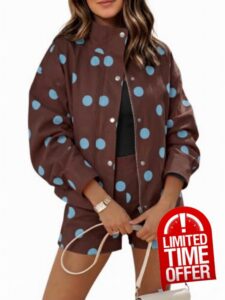 Tankaneo Womens 2 Piece Outfit Polka Dot Shorts Matching Set Cropped Jacket                                                          Going Out
