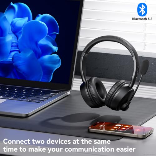 Wireless Headset with Mic for Work/Meetings/Office/iPhone/Phone Calls/Call Center/Computer/PC/Teams/Zoom/Podcast/Skype/WebEx
