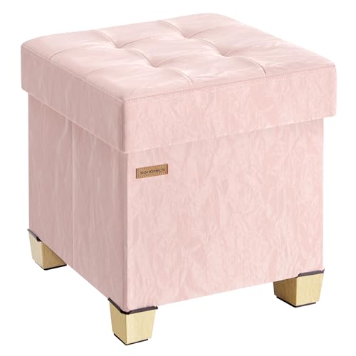 Textured PU Leather Footstool with Cushion Foldable Footrest