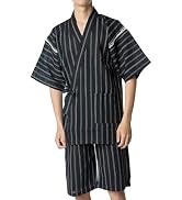 Y's factory Men’s Japanese Jinbei Samue Set – 100% Cotton Seersucker Weave, Short Sleeve & Shorts...