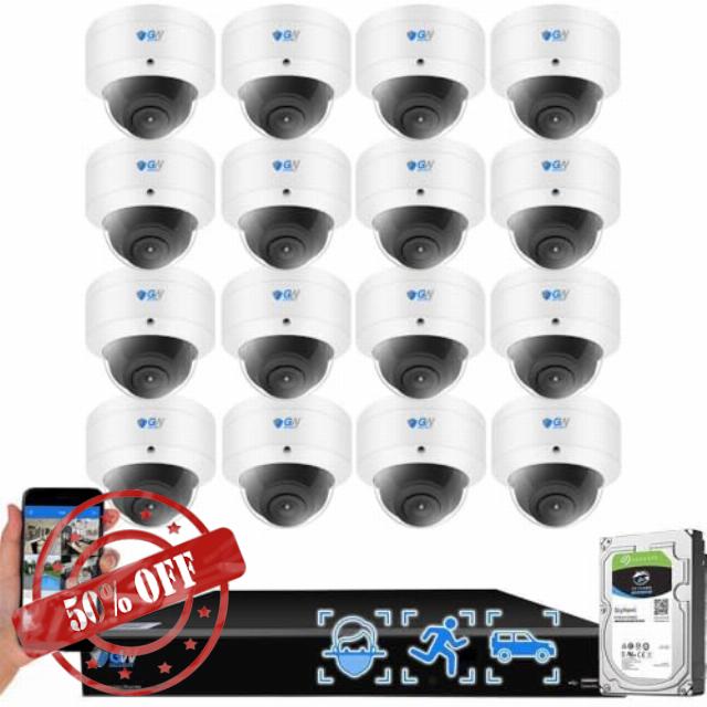 GW Security 16 Channel 4K Face Recognition Dome PoE Security Camera System                                                          16 8MP 4K Smart AI Outdoor Indoor Mic IP Surveillance Camera