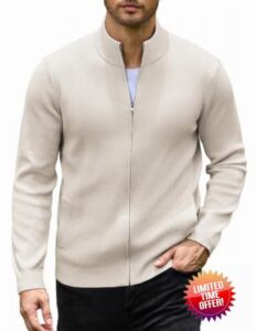 COOFANDY Mens Zip up Sweater Casual Knitted Cardigan Sweater Stand Collar                                                          Textured Knitted
