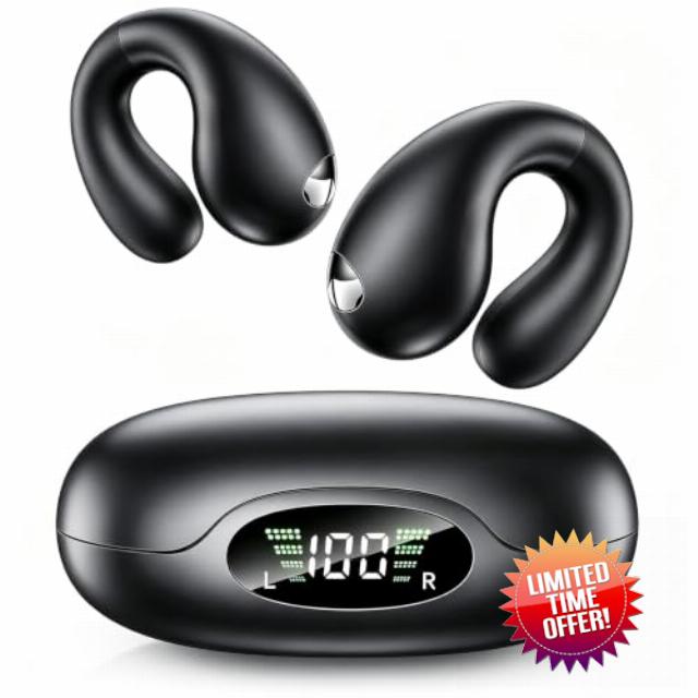 Upgraded Ultra Open Ear Earbuds - Lightweight Comfort Clip-On Wireless Bone Conduction Earbuds
