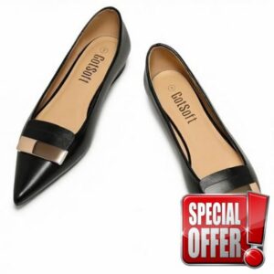 Womens Lambskin Insole Flats Pointed Toe Slip on Dress Shoes                                                          Elegant Pointy Toe Flats with Metal Decor