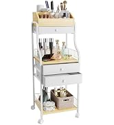 HapiRm Rolling Makeup Cart Organizer - Floor Skincare Make Up Storage with 3 Non-woven Fabric Dra...