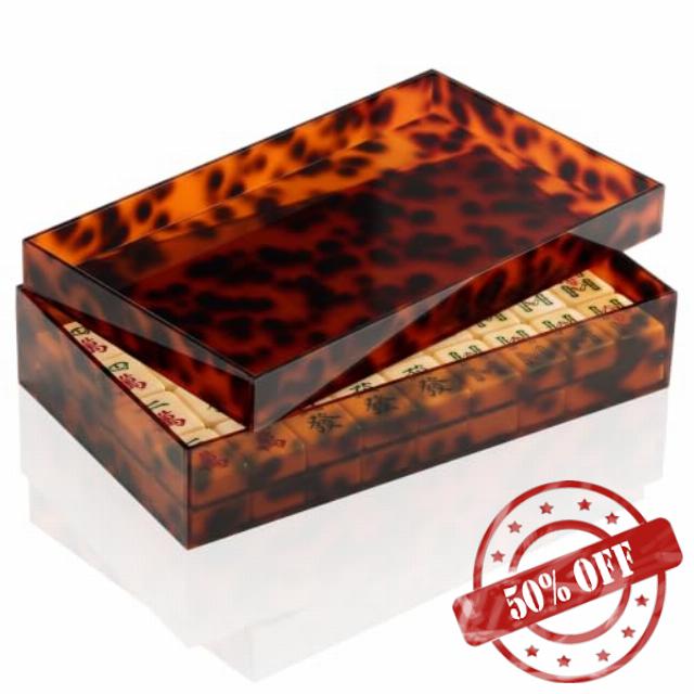 Mifoci Acrylic Mahjong Case for 1.2" x 0.9" x 0.5" American Mahjong Tiles | Tortoiseshell Empty Mahjong Box Only Mahjong Display Organizer for 160 Tiles