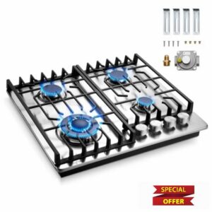 Gas Cooktop 24 Inch Built-in Gas Stove Top for Outdoor RVs Kitchen                                                          NG/LPG Convertible