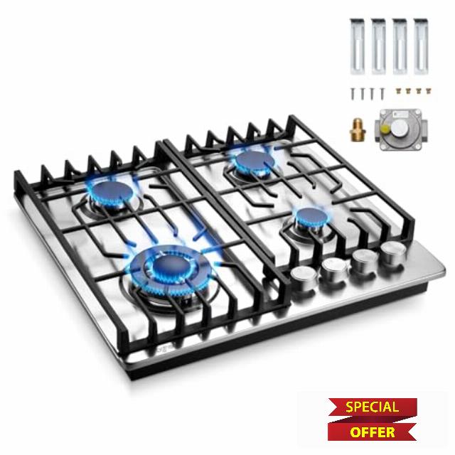 Gas Cooktop 24 Inch Built-in Gas Stove Top for Outdoor RVs Kitchen                                                          NG/LPG Convertible