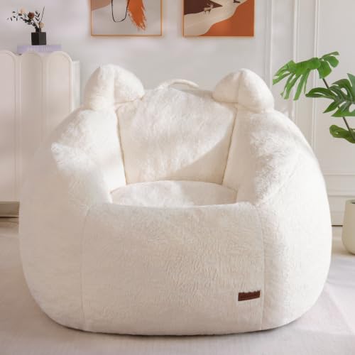 Cute Cat Ear Floor Sofa with Shredded Foam Filling Soft Faux Fur Floor Chair