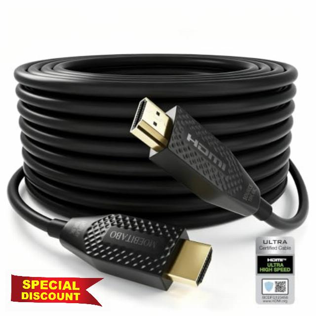 8K Long Fiber Optic Hdmi cable in-Wall CL3 Rated 48Gbps 50ft Certified Ultra High speed HDMI 2.1 Cord 8K@60Hz 4K@120Hz 10K@30Hz HDCP 2.2&2.3