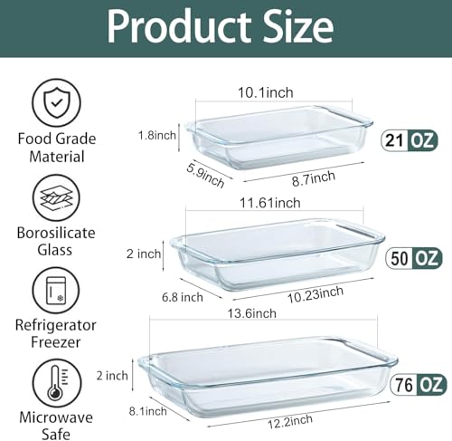 Food Container 3-Piece Set for Cooking Lasagna Kitchen Baking Bakeware Set Oven Microwave Refrigerator Dishwasher Safe (3)