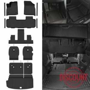 Custom Fit Floor Mats for 2018-2023 Chevy Traverse 7 Seat/Bucket Seat | (Fit 2024 Traverse Limited)All Weather TPE Floor Liner & Trunk Mat & Backrest Mat & Door Sill Guard | Full Set Accessories