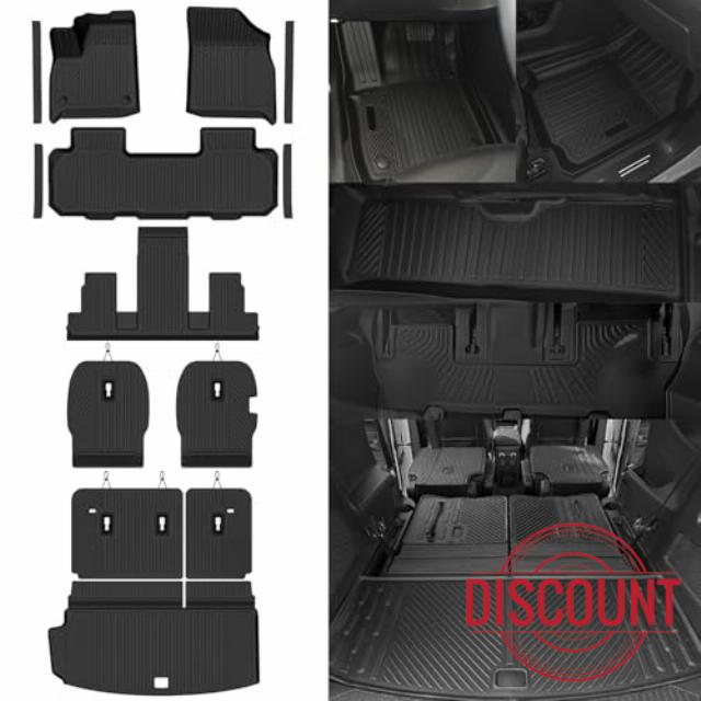 Custom Fit Floor Mats for 2018-2023 Chevy Traverse 7 Seat/Bucket Seat | (Fit 2024 Traverse Limited)All Weather TPE Floor Liner & Trunk Mat & Backrest Mat & Door Sill Guard | Full Set Accessories