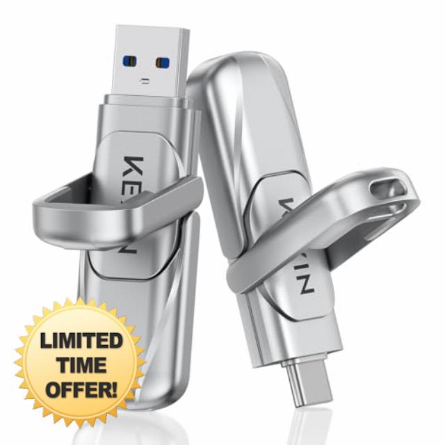 KEXIN 128GB Type C Solid State Drive up to 450MB/s USB 3.2 Gen 1 Dual USB A & USB C Flash Drive Metal for iPhone 15/16/17 Android Smartphone Tablet Game Console Windows Mac