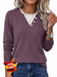 WIHOLL Lightweight Sweaters for Women Long Sleeve Knitwear                                                          2 in 1 Neck