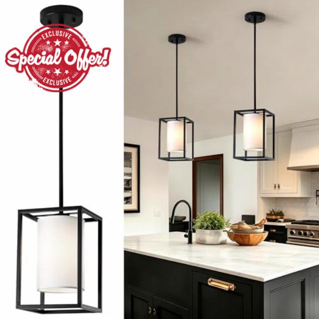 Black Pendant Lights Kitchen Island 2 Pack