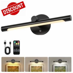 JUSHENG Wireless Picture Lights for Wall 3CCT Dimmable Black Gallery Lights Battery Operated Art Lamp Wireless Painting Lights for Display
