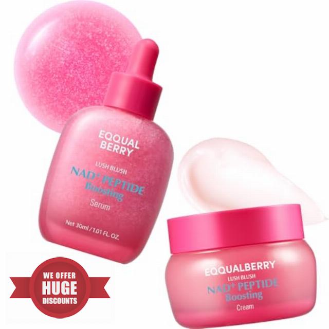 EQQUALBERRY NAD+ Peptide Boosting Serum & Cream Duo | Pink Cream for Anti-Aging