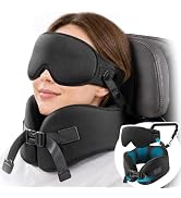YFONG Travel Pillow for Long Flight Airplane, Head Strap Combo with 3D Contoured Sleep Eye Mask, ...