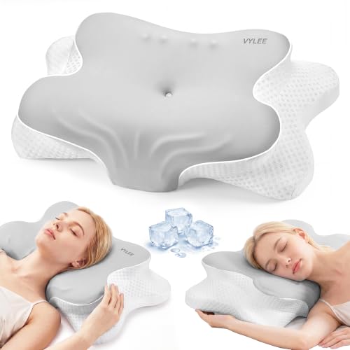 Memory Foam Contour Pillow (Grey)                                                          Ergonomic Dual-Height Neck Support for Side