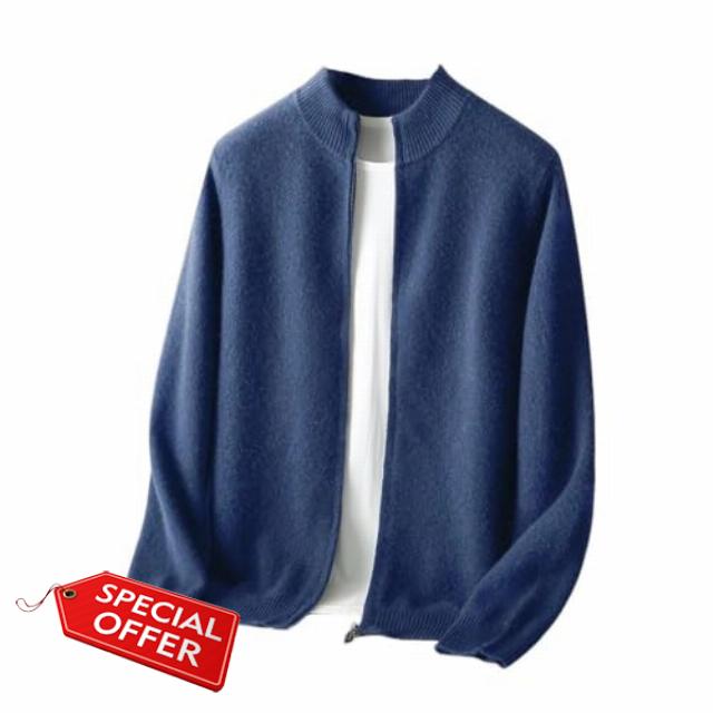 Men's Winter Wool Cardigan Zipper Mock Neck Long Sleeve Cashmere Sweater 100 Percent Merino Wool Thick Sof