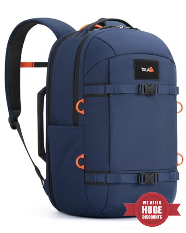 Tolaccea 30L Travel Laptop Backpack TSA Carry-On for Business Trips Commute 100% RPET Recycled Fabric | EVA-cushioned Laptop Protection | TSA 180° Lay-flat Opening | Reinforced Stability Base Panel
