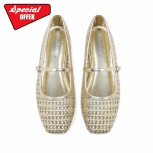 Gold Woven Mesh Mary Jane Flats for Women