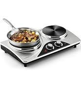 Hot Plate, CUSIMAX Electric Double Burner, Portable Ceramic Infrared Cooktop, Dual Control Cookin...