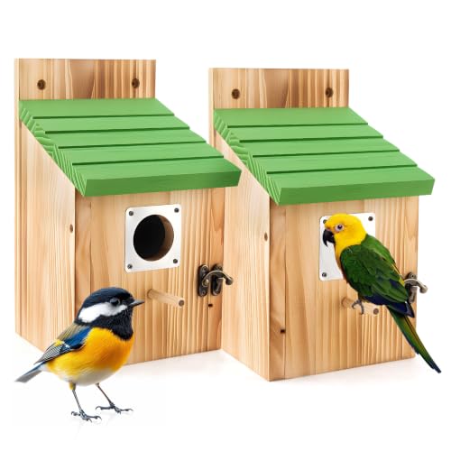 2 Pack Hanging Birdhouse for Outdoor Wood Nest 1-1/2" Entrance