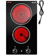 VEVOR Electric Cooktop 12in 2 Burners Portable Stove Top 1800W 120V Plug In, Ceramic Countertop/B...