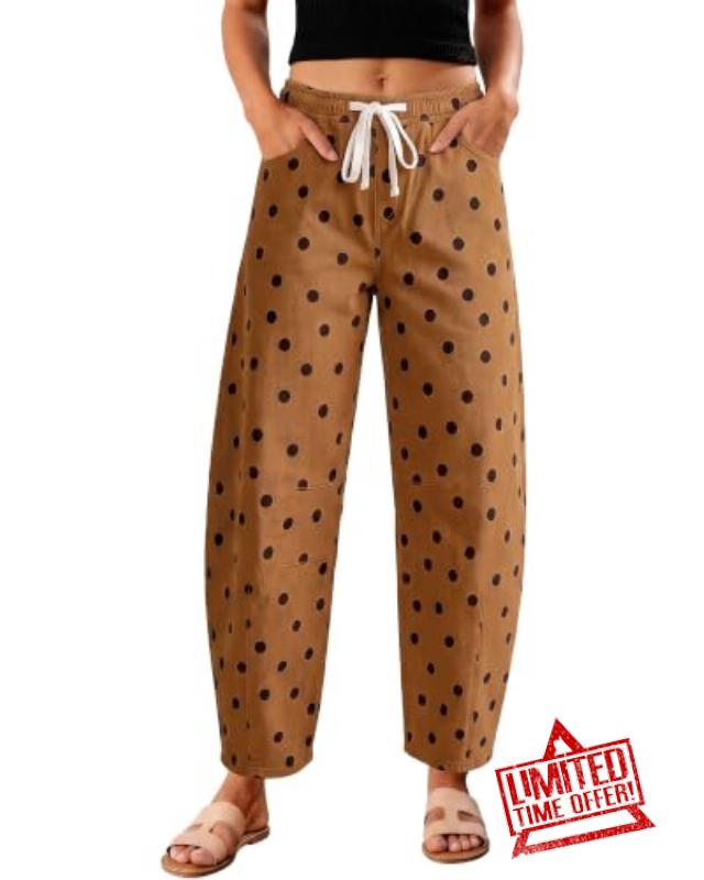 GRAPENT Barrel Womens Jeans High Rise Polka Dot Pull On Stretch Denim Pants                                                          Cropped Jeans for Women