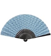 Japanese Folding Fan, Sensu Hand Fan for Women and Men, Traditional Sakura Wave Floral Rabbit Pat...
