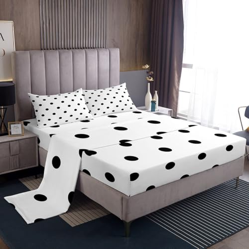 White Black Sheet(Fitted+Flat+2 Pillowcases)