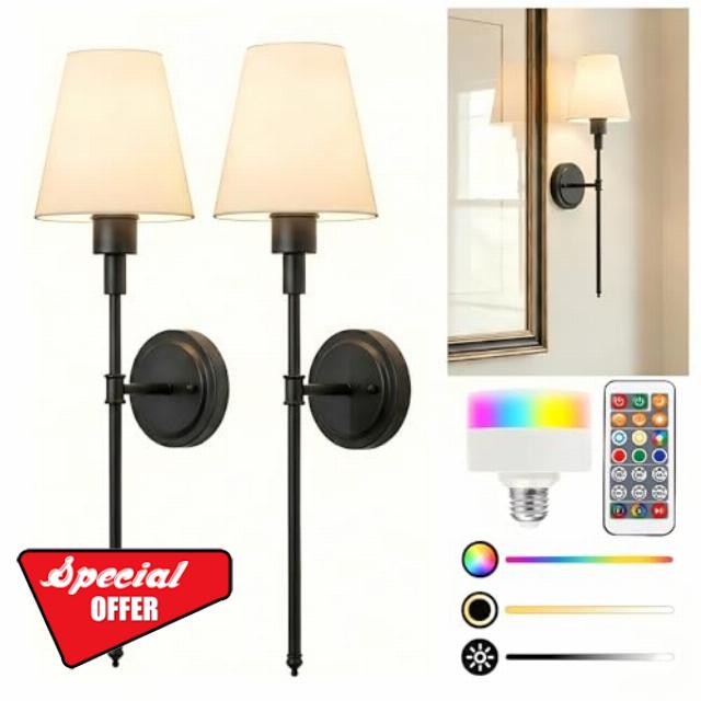 L LOHAS LED Black Battery Operated Wall Sconce Set of 2