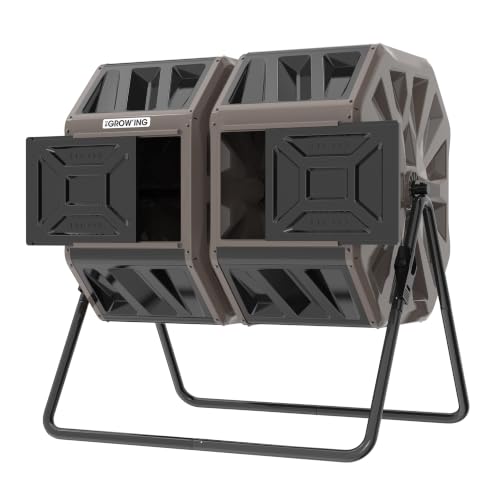 Brown Dual 26.5gal landscape-blending chambers for bulk waste. Reinforced frame adds stability. Easy bolt outdoor yard assembly.