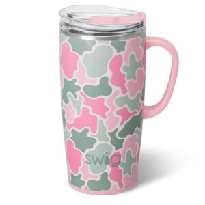 Blushing Camo | Triple Insulated Stainless Steel - Handle & Lid Included - Keeps Coffee Hot or Cold - Cup Holder Friendly