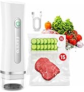 FEPPO Compact Vacuum Sealer for Food (Vacuum Sealer Machine + 10 Reusable Vacuum Bags), Anti-Over...
