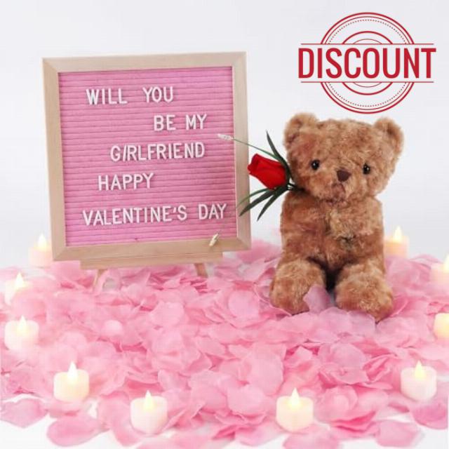 Will You Be My Girlfriend Romantic Sign with LED Candles and Artificial Rose Petals