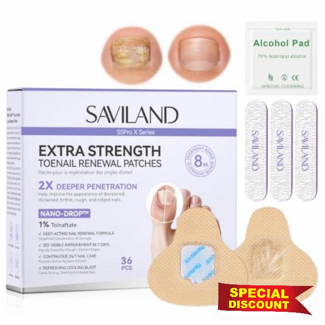 Saviland Fungal Nail Patches Triangle Formula 36 Pcs: Visible Toenail Renew                                                          1% Tolnaftate