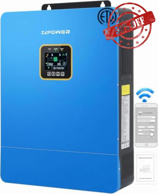 ZLPOWE Hybrid Solar Inverter 8KW DC 48V with Dual MPPT Controller AC Input/Output 120V/240V Single Phase/Phase Split Pure Sine Wave Max 200A Charger Off Grid/Hybrid Parallel Ready WiFi Optional UL1741