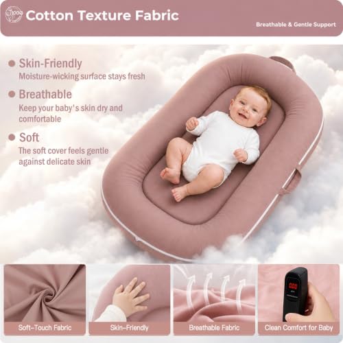 Pink Infant Support Cushion Soft Breathable Cotton Newborn Lounger with Removable Cover