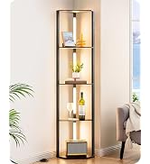 EDISHINE 64" Corner Shelf Floor Lamp for Living Room, Modern LED Corner Light with Shelves, 3CCT,...
